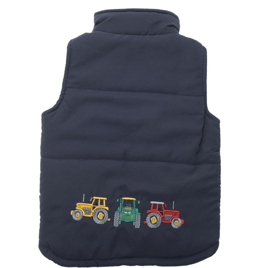 Lambland Kids Fleeces & Bodywarmers | Kids' Blue Embroidered Tractor Gilet