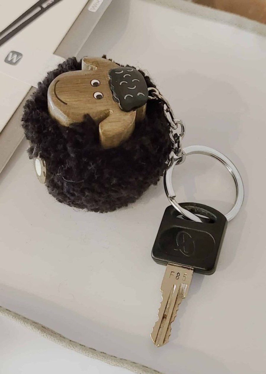 Lambland Keyrings & Gift Ideas | A Pair Of Hand Crafted Fluffy Pom Pom Black Sheep Keyrings