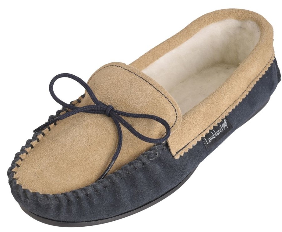 Lambland British Made Footwear | Men'S Suede And Wool Two Tone Moccasin Slippers