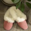 Lambland Ladies British Made Footwear | Ladies Suede & Wool Mule Slippers With Suede Sole