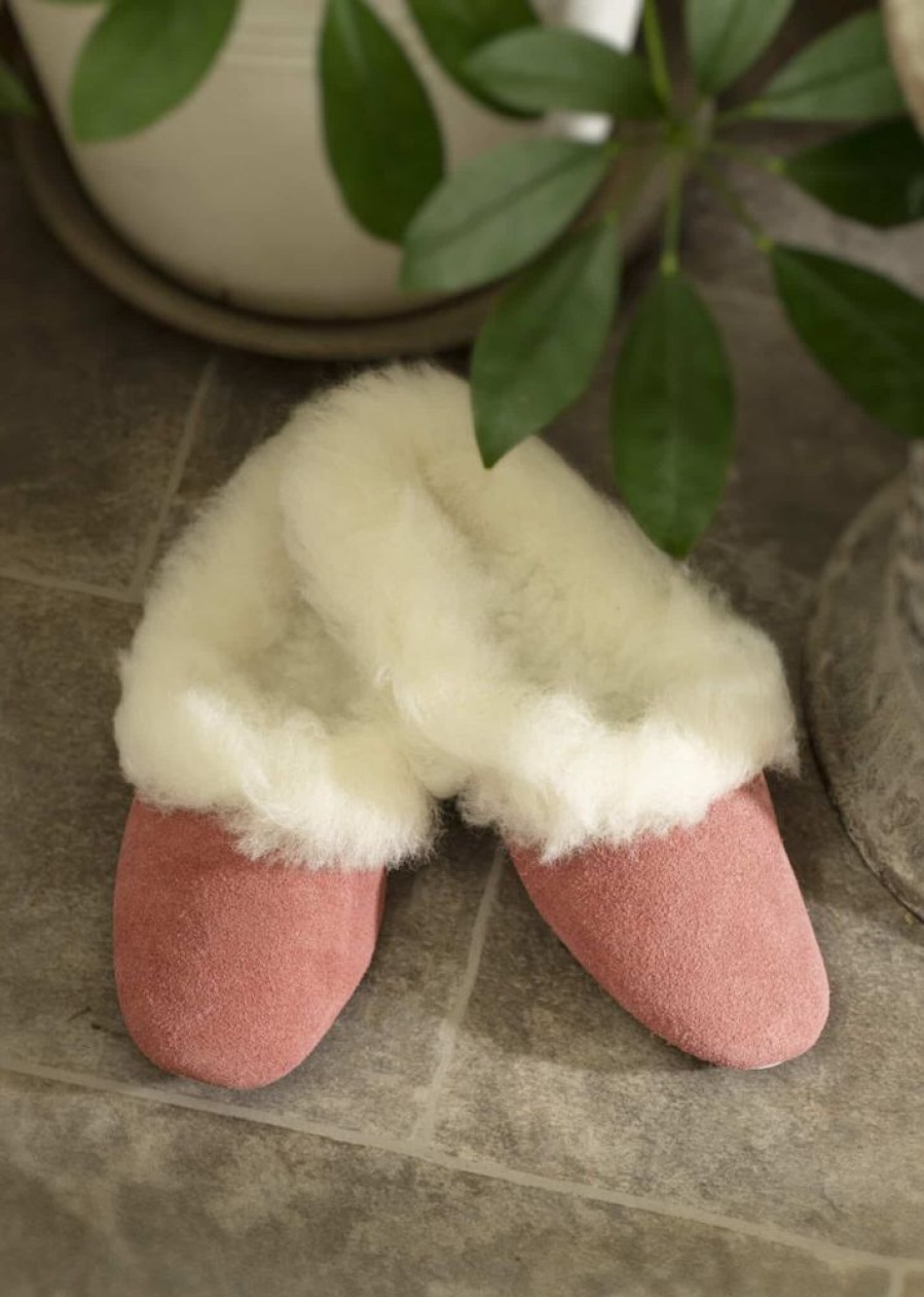 Lambland Ladies British Made Footwear | Ladies Suede & Wool Mule Slippers With Suede Sole