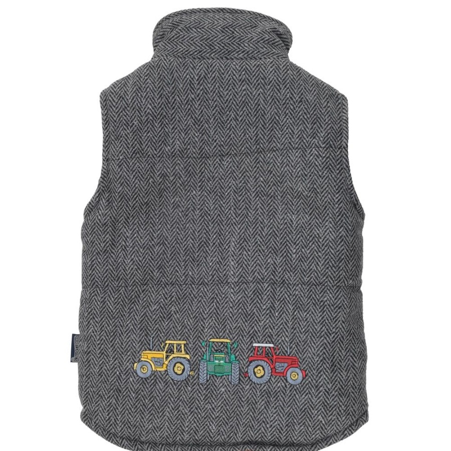 Lambland Kids Fleeces & Bodywarmers | Kids' Tweed Style Embroidered Tractor Gilet