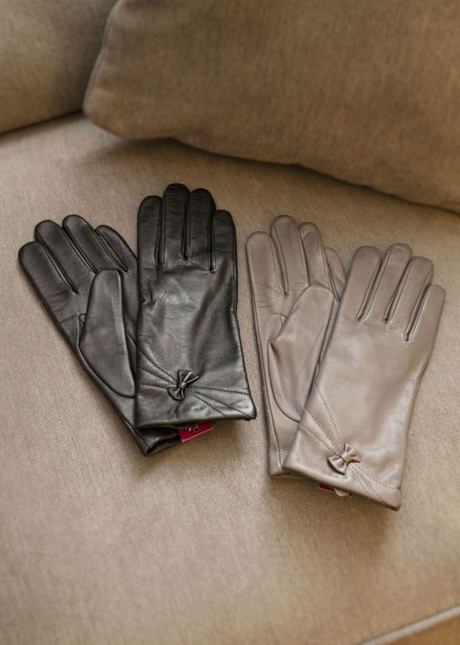 Lambland Gloves & Mittens | Ladies Soft Leather Gloves With Leather Bow Detail