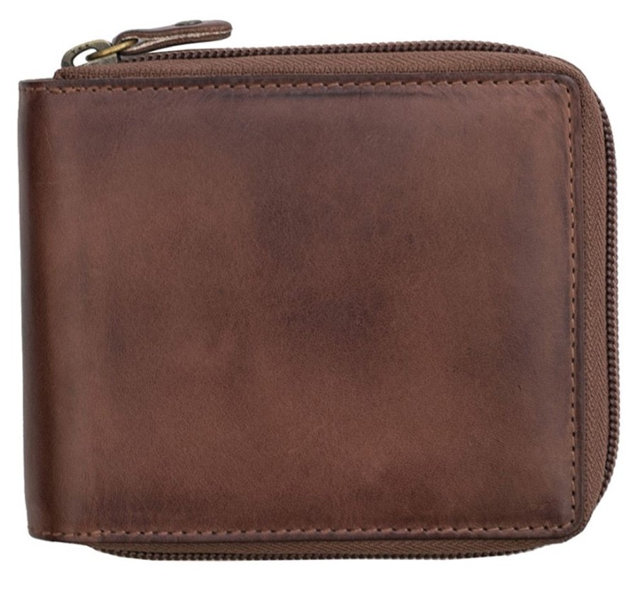 Primehide Wallets | Premium Leather Men'S Ridgeback Zip Around Wallet