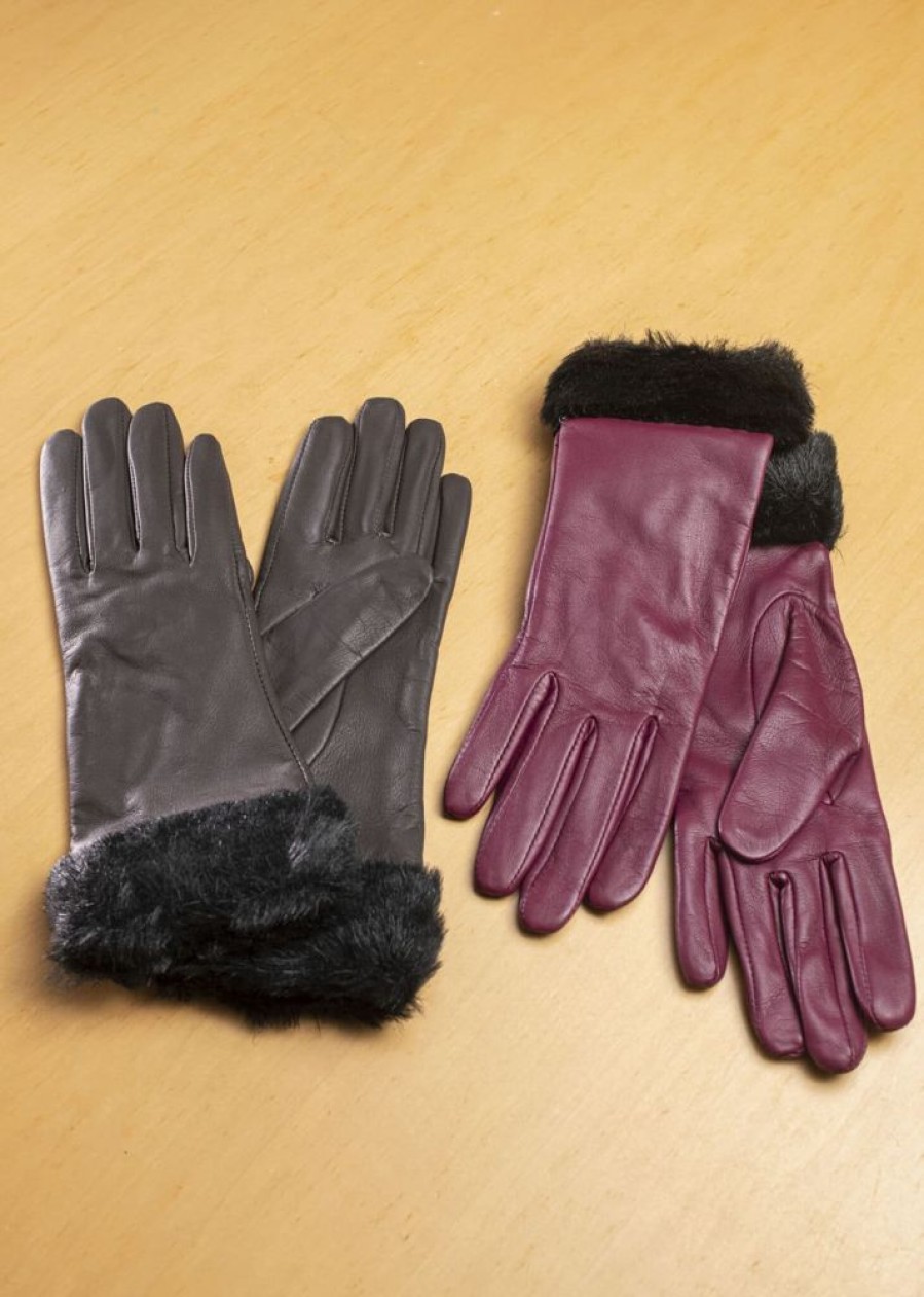 Lambland Gloves & Mittens | Ladies Premium Leather Gloves With Faux Fur Cuff