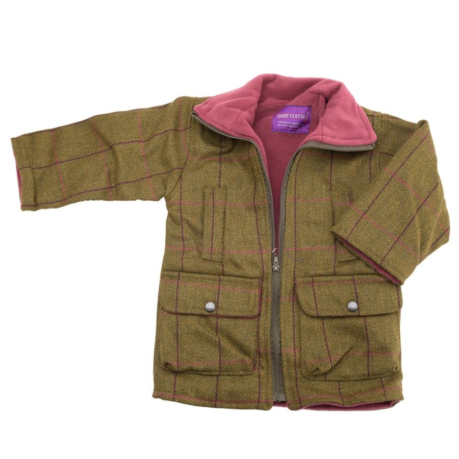 Lambland Kids Fleeces & Bodywarmers | Kids' Pink Fleece Lined Zipped Tweed Coat