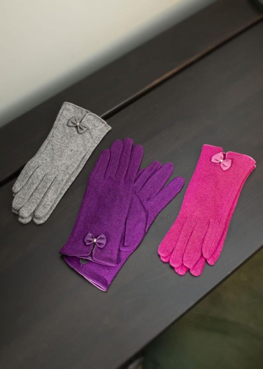 Lambland Gloves & Mittens | Ladies Wool Blend Gloves With Bow Detail