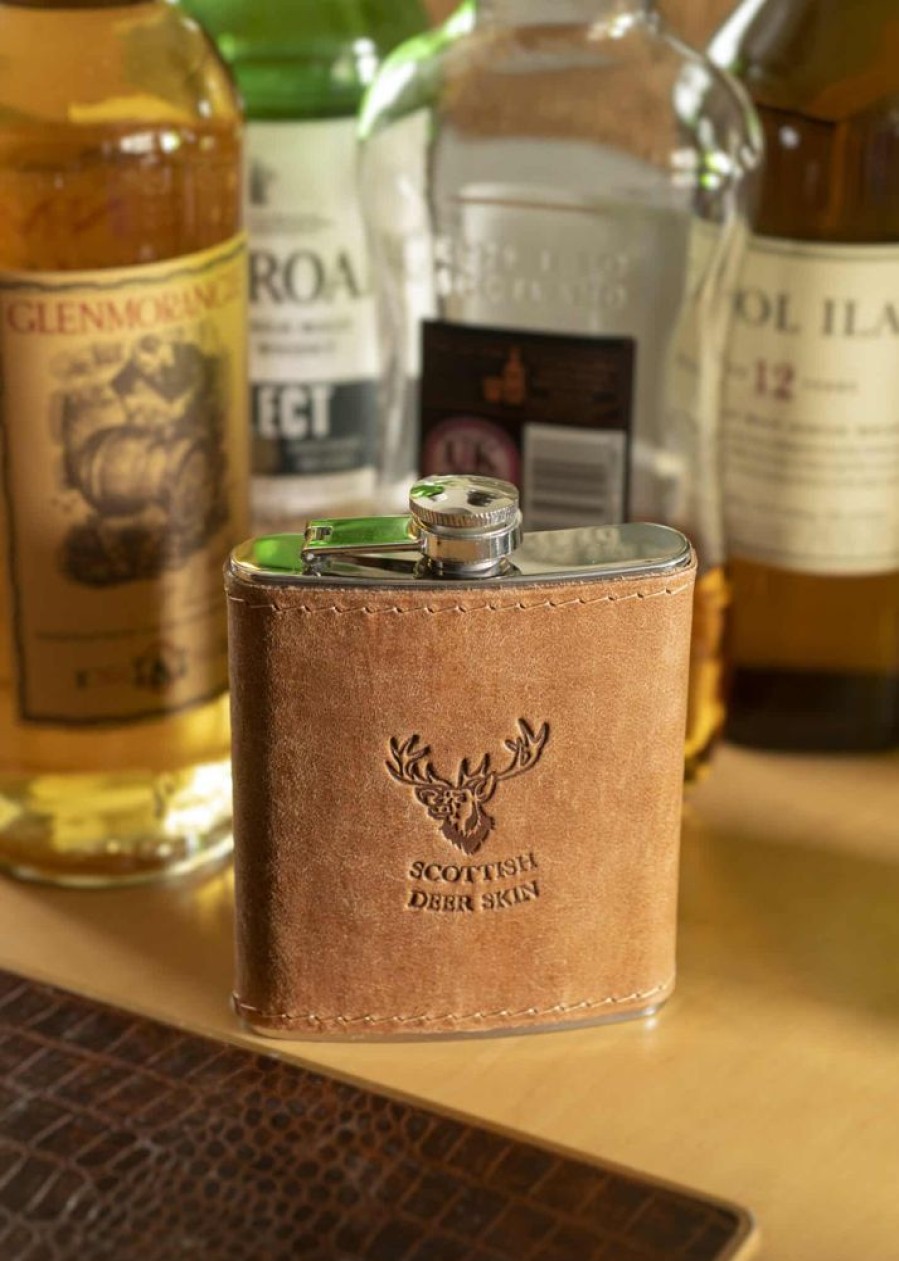 Barrhead Leather Pouches & Cases | Hand Crafted Deer Skin And Tweed Hip Flask