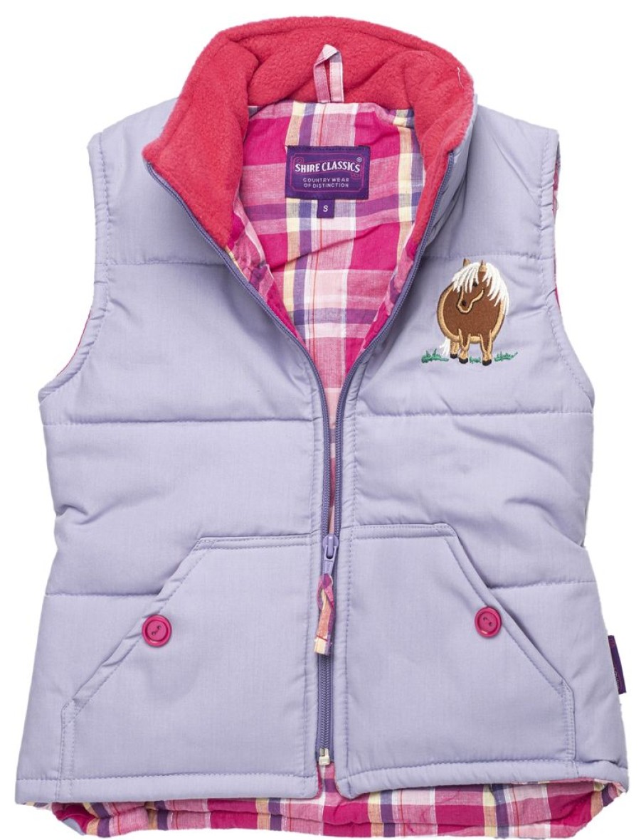 Lambland Kids Fleeces & Bodywarmers | Kids' Lilac Embroidered Pony Quilted Gilet