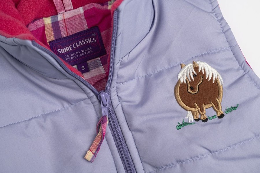 Lambland Kids Fleeces & Bodywarmers | Kids' Lilac Embroidered Pony Quilted Gilet