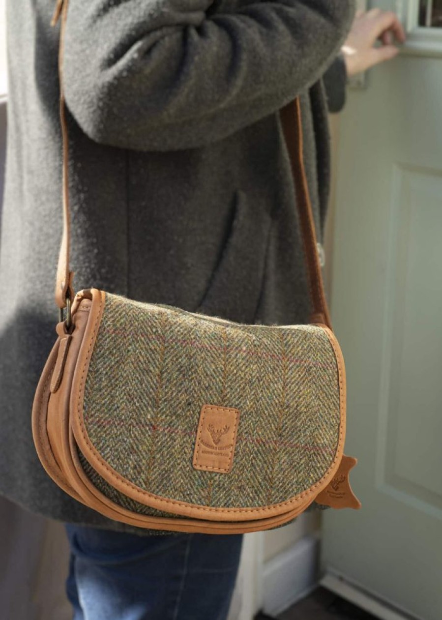 Barrhead Leather Handbags | Hand Crafted Deer Skin & Tweed Flap Over Bag