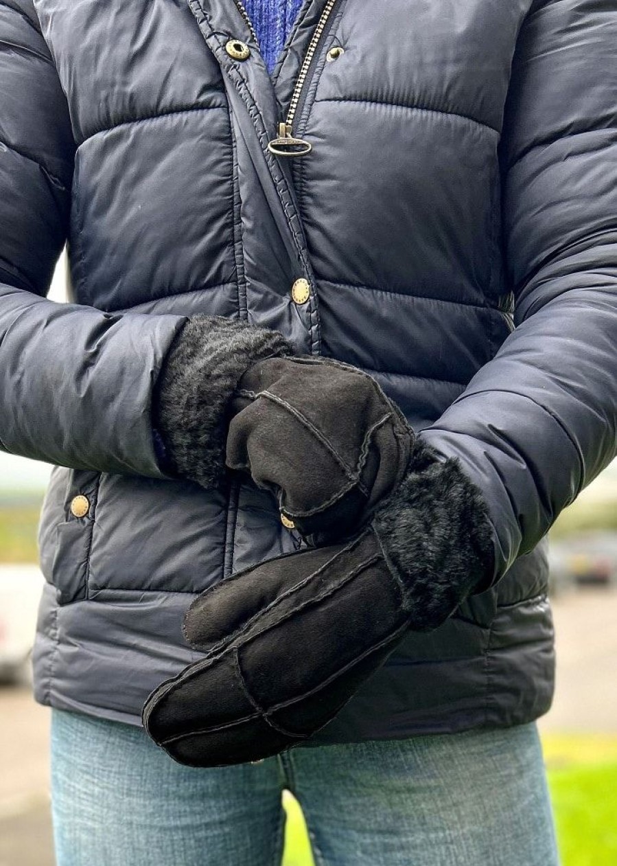 Lambland Gloves & Mittens | Ladies Genuine Sheepskin Panel Mittens With Rolling Cuff