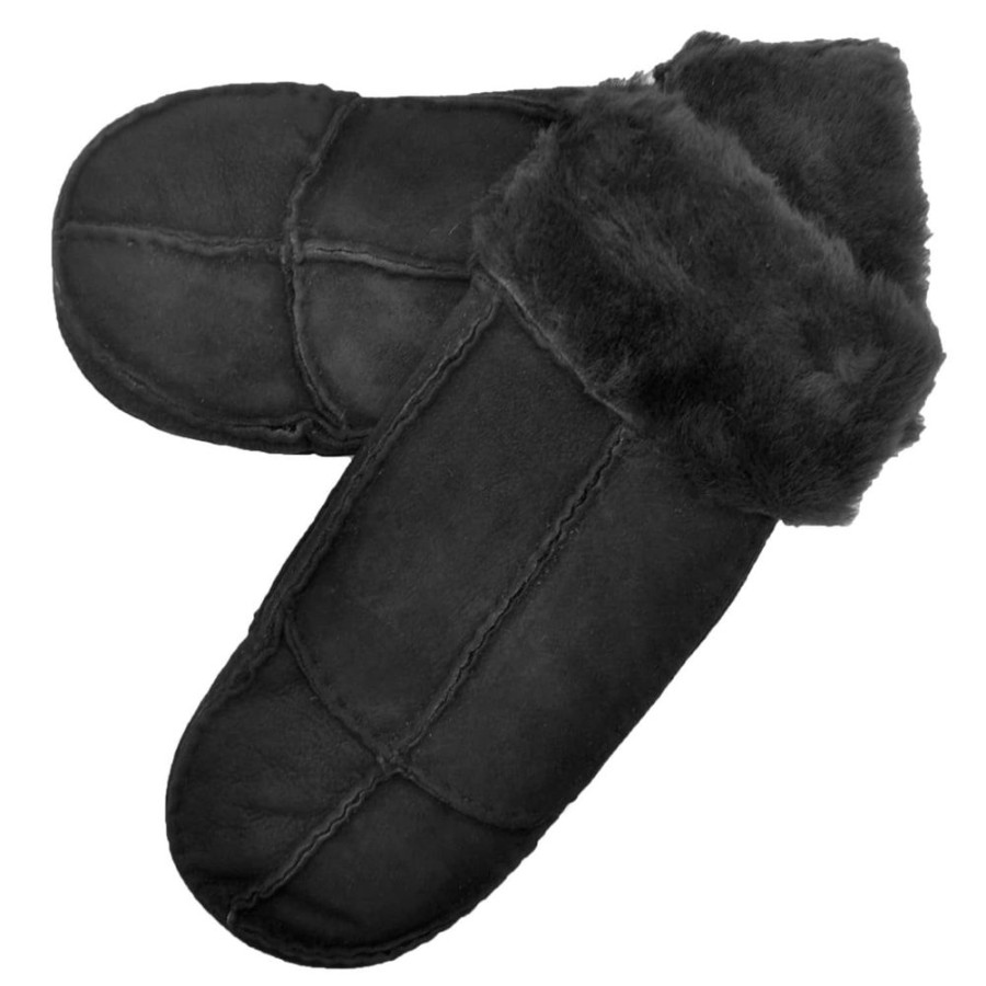 Lambland Gloves & Mittens | Ladies Genuine Sheepskin Panel Mittens With Rolling Cuff