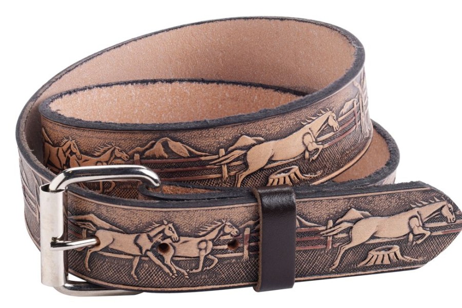 Arnicus Leather Leather Belts | Men'S 40Mm Horse Pattern Leather Buckle Belt