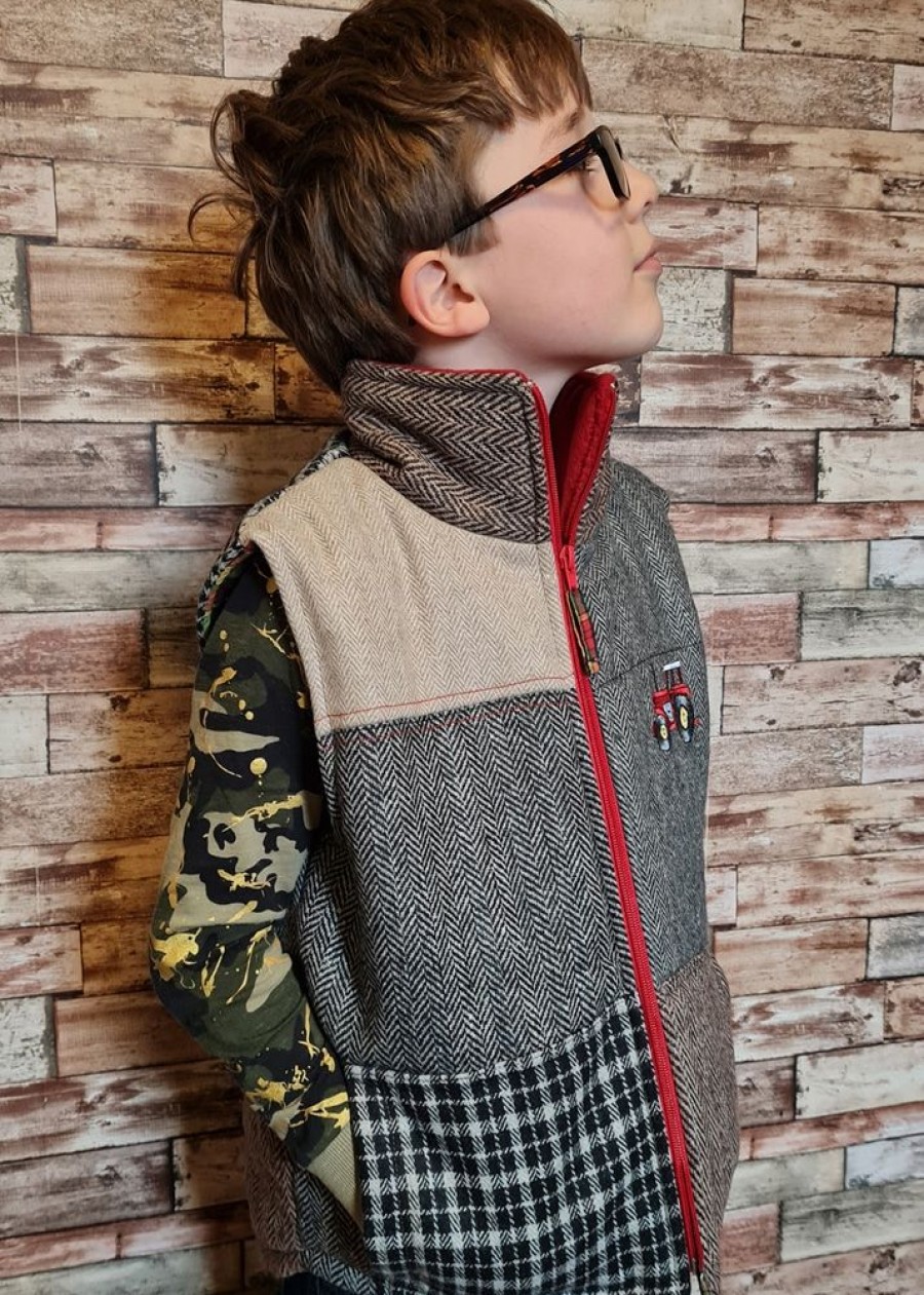 Lambland Kids Fleeces & Bodywarmers | Kids' Patchwork Embroidered Tractor Gilet