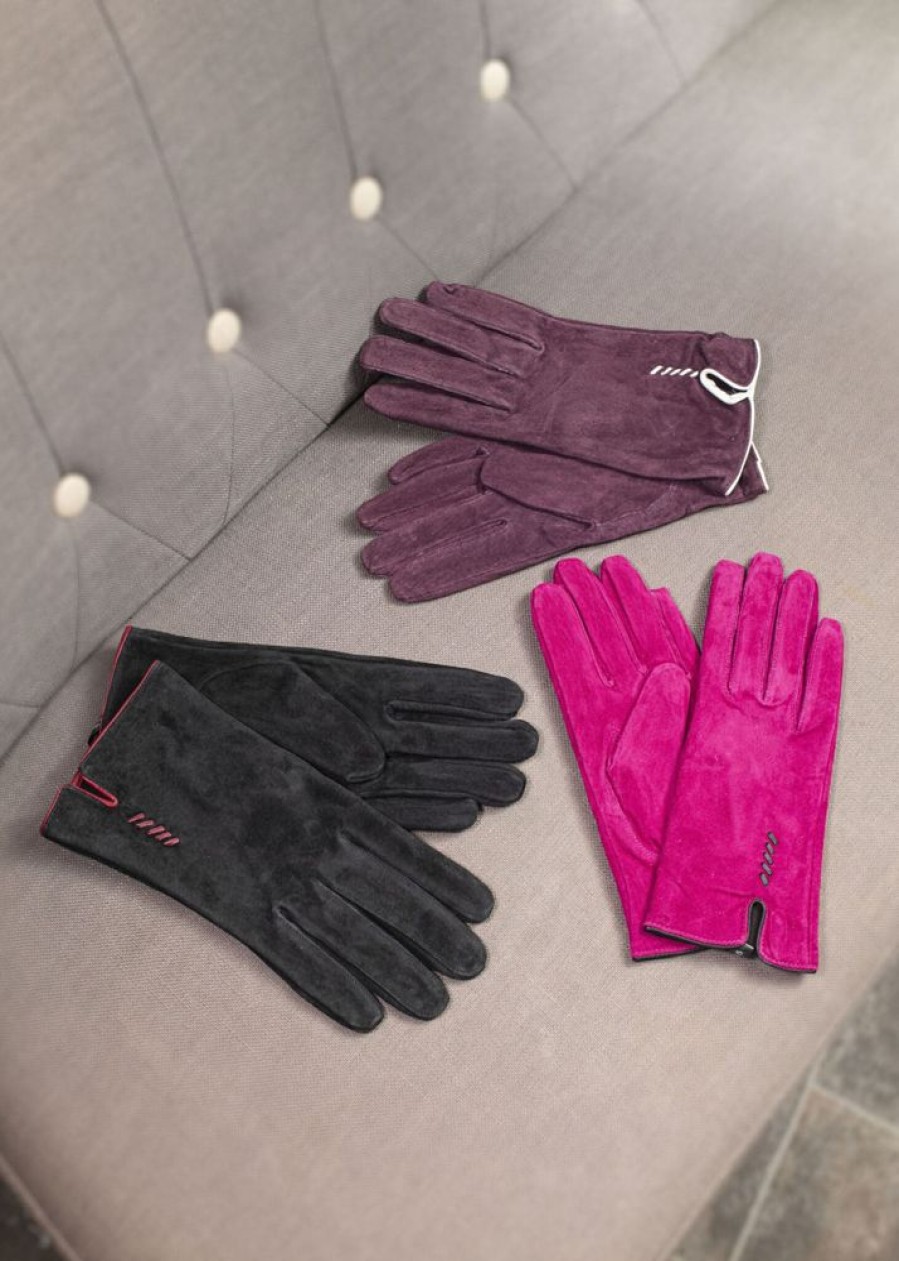 Lambland Gloves & Mittens | Ladies Suede Gloves With Stitching Pattern Detail