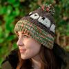 Lambland Hats, Scarves & Earmuffs | Hand Knitted Sheep Pattern Bobble Hat Brown