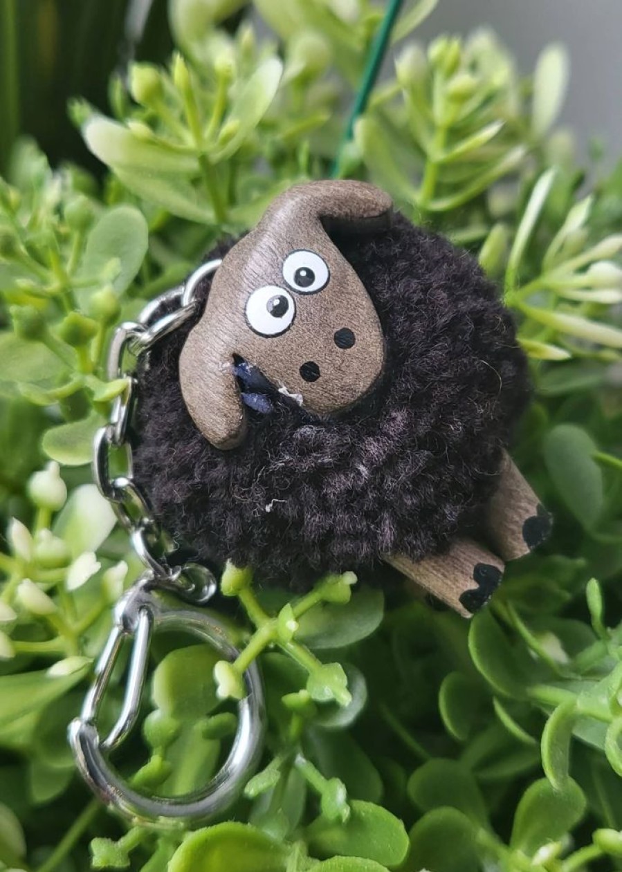 Langs Keyrings & Gift Ideas | Hand Crafted Fluffy Pom Pom Small Black Sheep Keyring