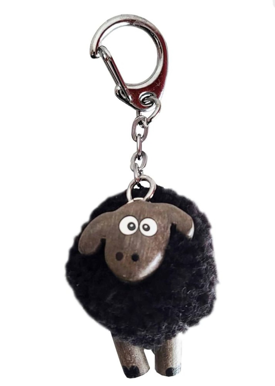 Langs Keyrings & Gift Ideas | Hand Crafted Fluffy Pom Pom Small Black Sheep Keyring