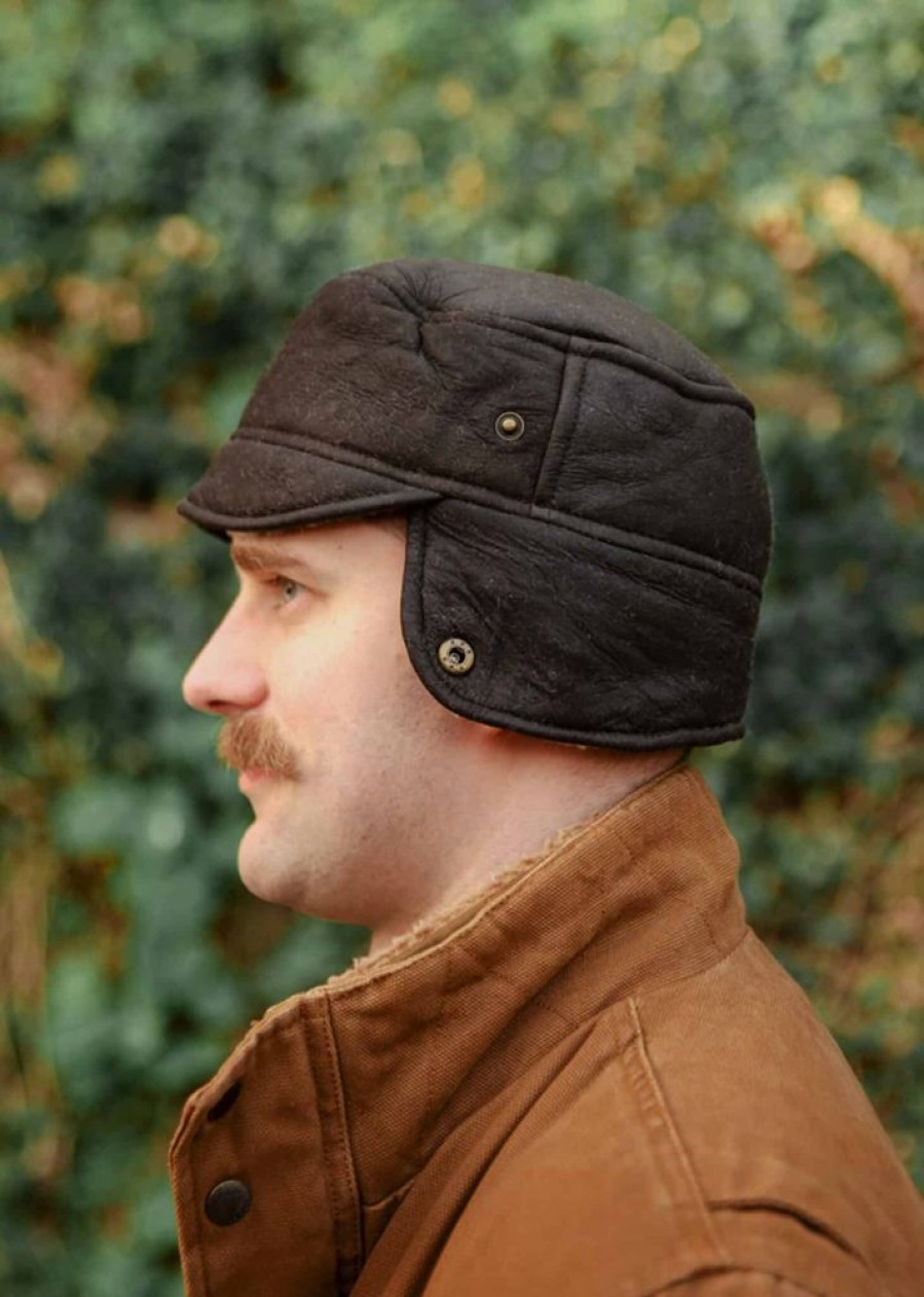 Lambland Hats & Earmuffs | Men'S Luxury Leather And Sheepskin Peaked Cap