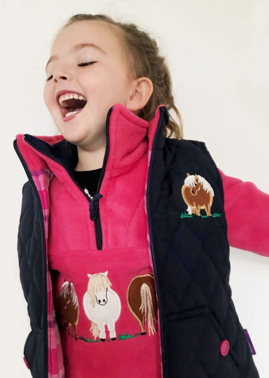 Lambland Kids Fleeces & Bodywarmers | Kids' Navy Embroidered Pony Quilted Gilet