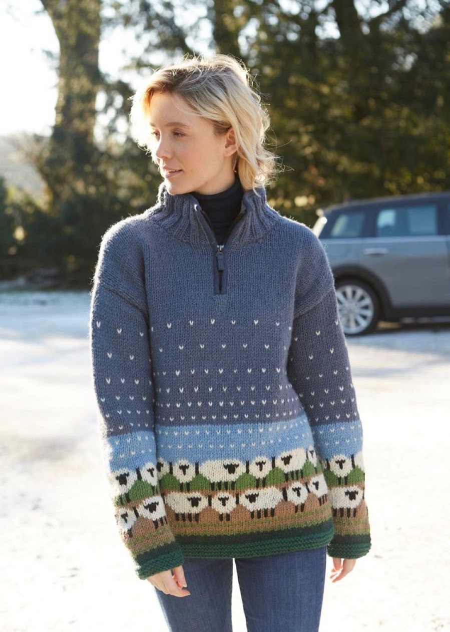 Pachamama Coats, Jackets & Jumpers | Hand Knitted Snowy Sheep Half Zip Sweater