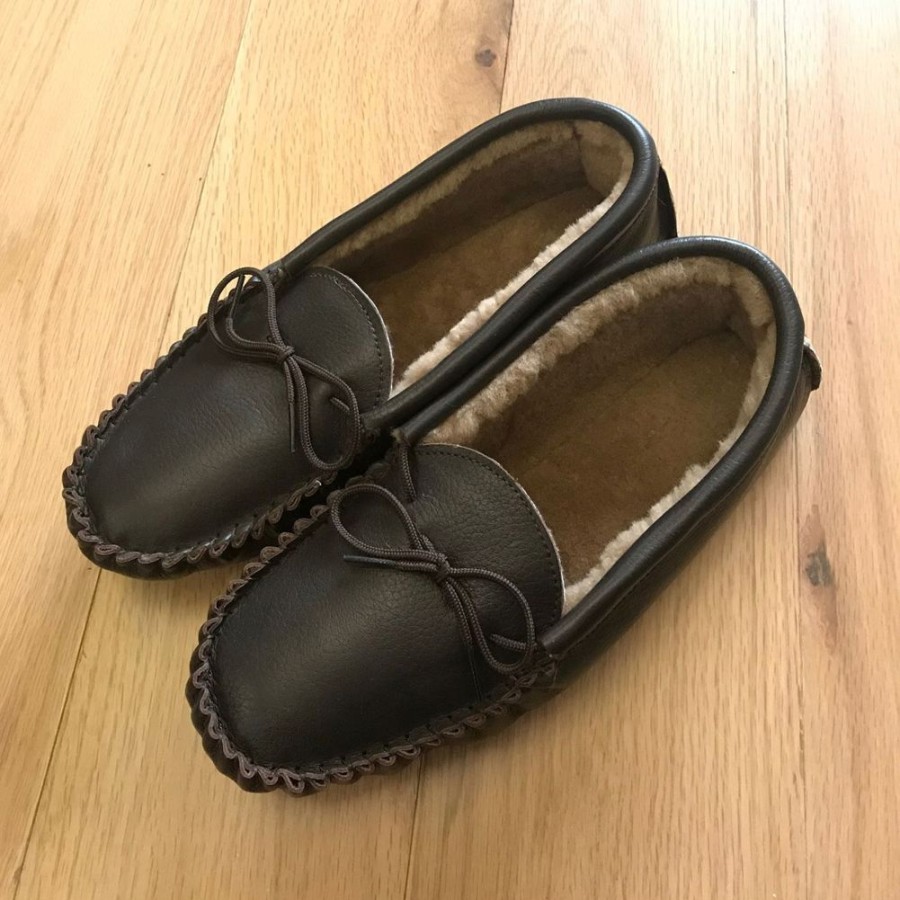 Lambland Ladies British Made Footwear | Ladies Leather Moccasin Slippers With Sheepskin Lining