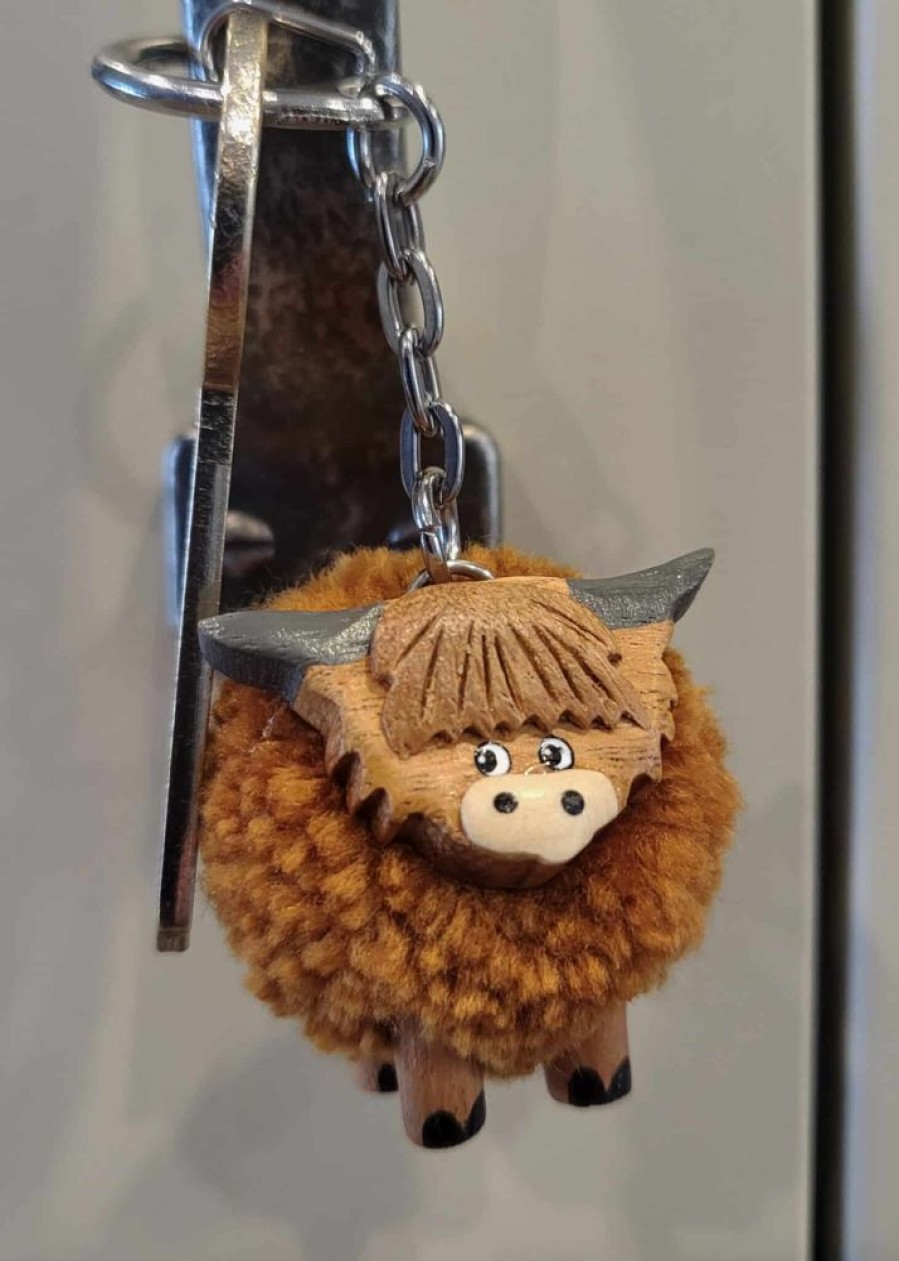 Langs Keyrings & Gift Ideas | Hand Crafted Fluffy Pom Pom Small Highland Cow Keyring