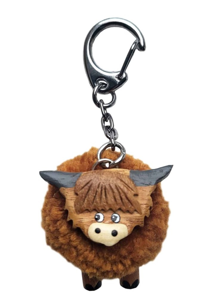 Langs Keyrings & Gift Ideas | Hand Crafted Fluffy Pom Pom Small Highland Cow Keyring