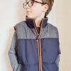 Lambland Kids Fleeces & Bodywarmers | Kids' Navy & Grey Tweed Patch Gilet With Tan Trim