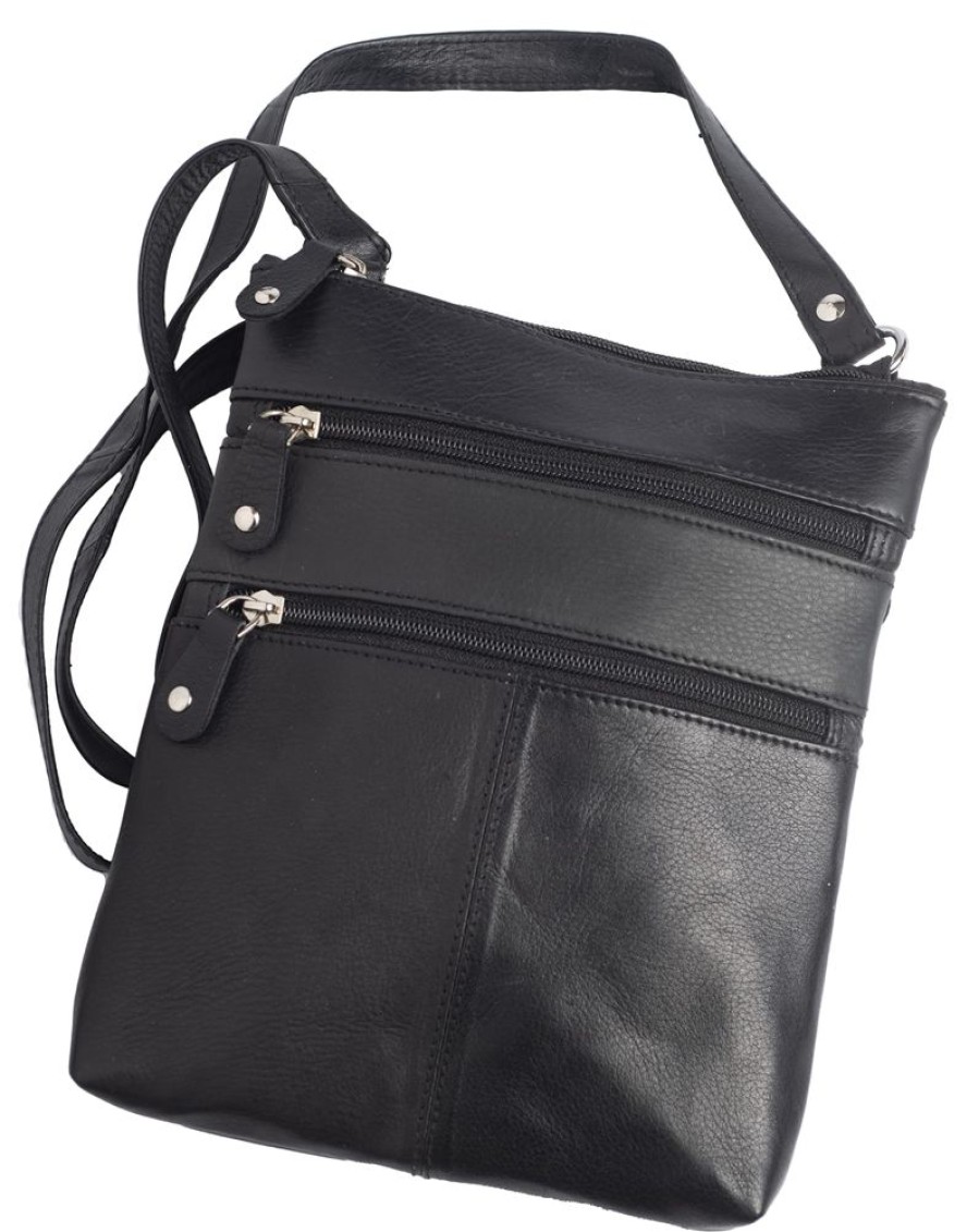 Prime Hide Handbags | Smooth Premium Leather Multi Zip Across Body Bag