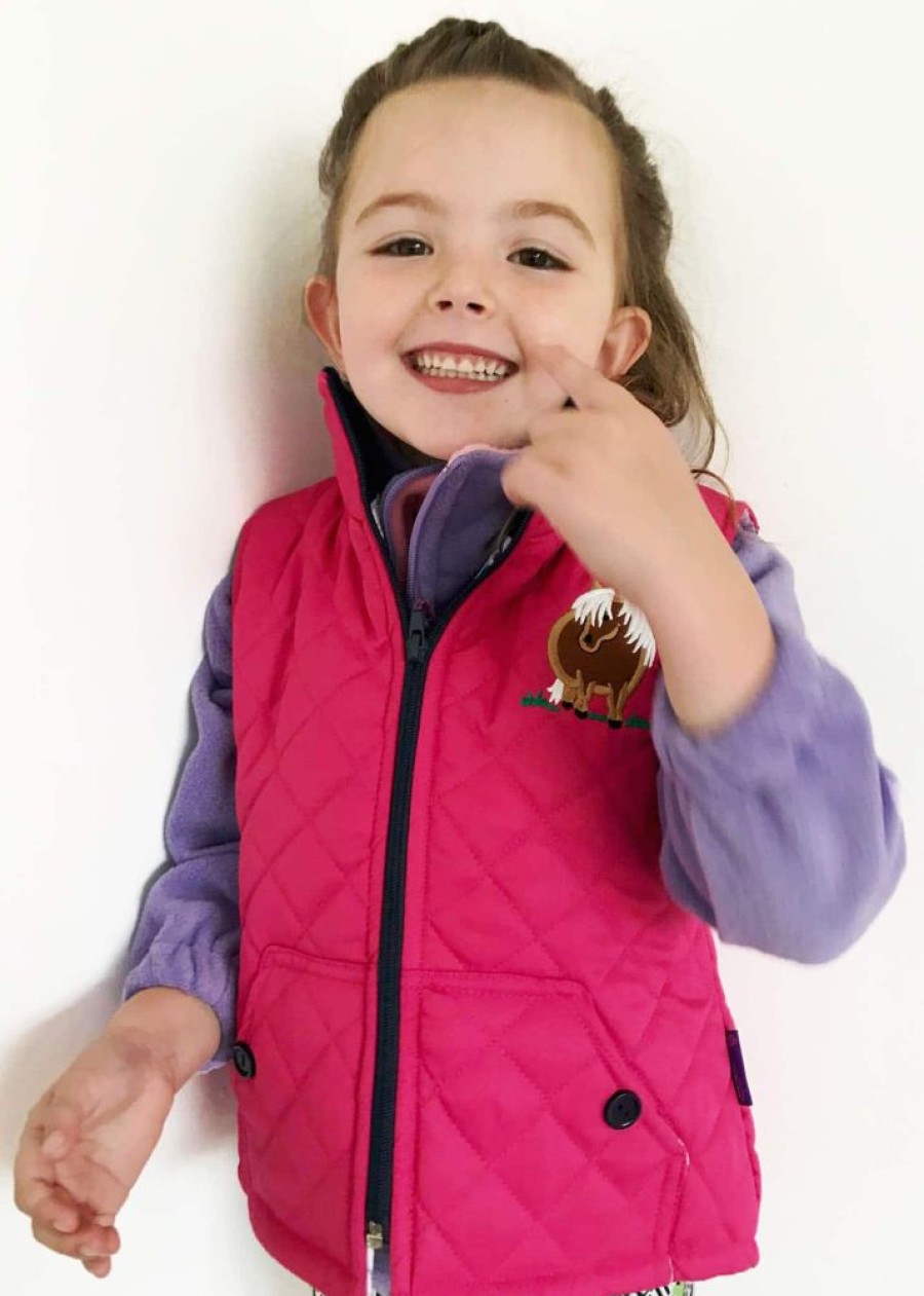 Lambland Kids Fleeces & Bodywarmers | Kids' Fuschia Embroidered Pony Quilted Gilet