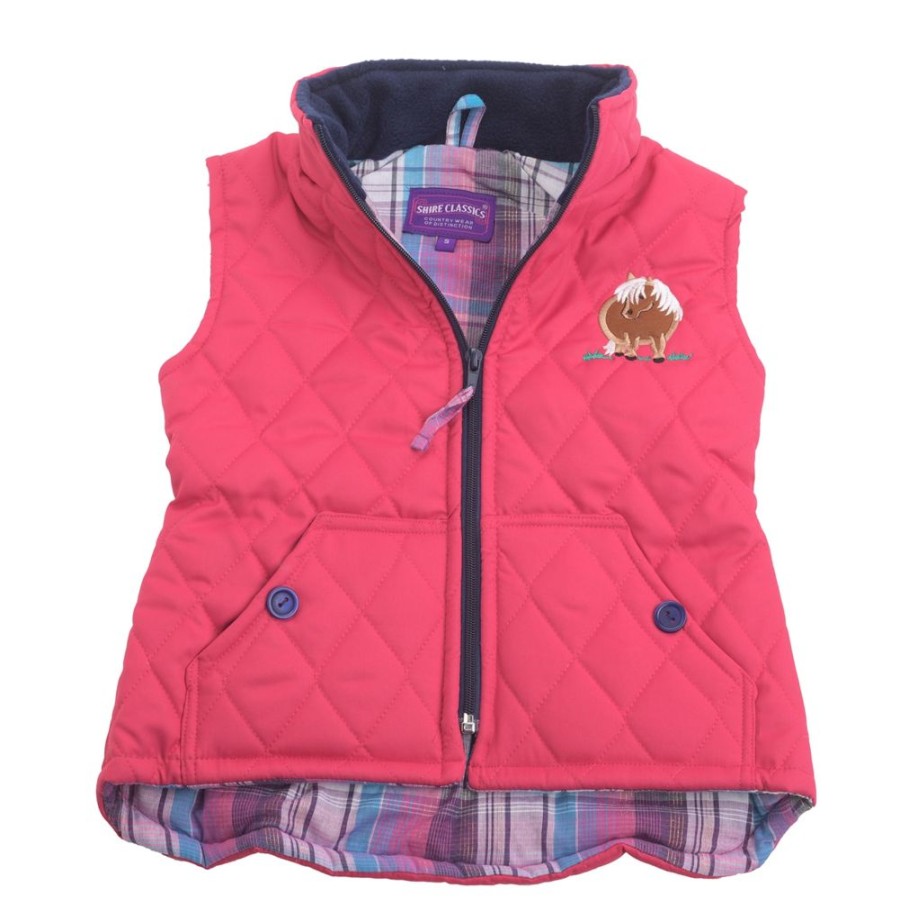 Lambland Kids Fleeces & Bodywarmers | Kids' Fuschia Embroidered Pony Quilted Gilet