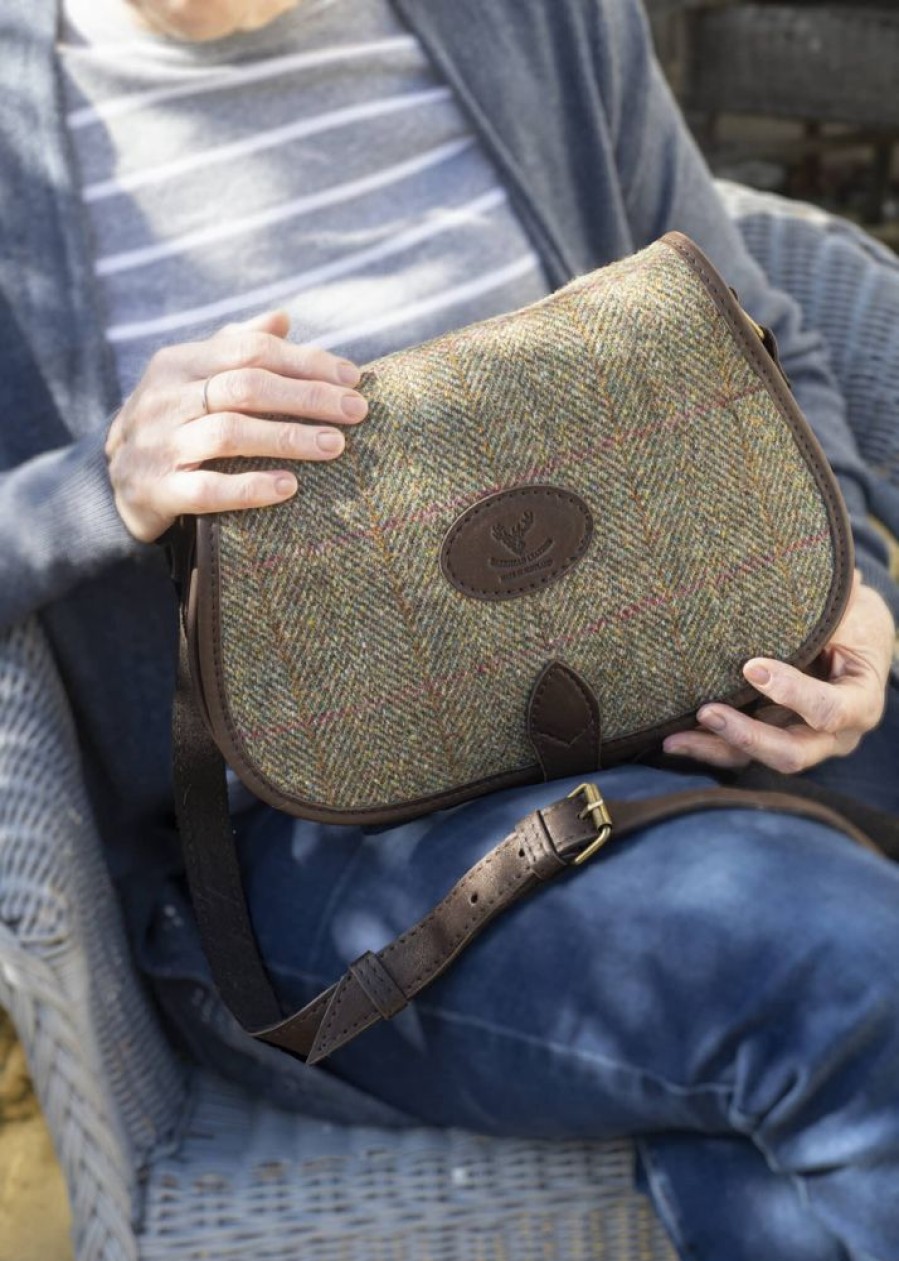 Barrhead Leather Handbags | Hand Crafted Deer Skin & Tweed Flap Over Saddle Bag