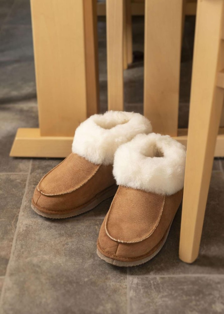 Lambland Ladies Sheepskin Slippers | Ladies Sheepskin Bootie Slippers With Hard Sole