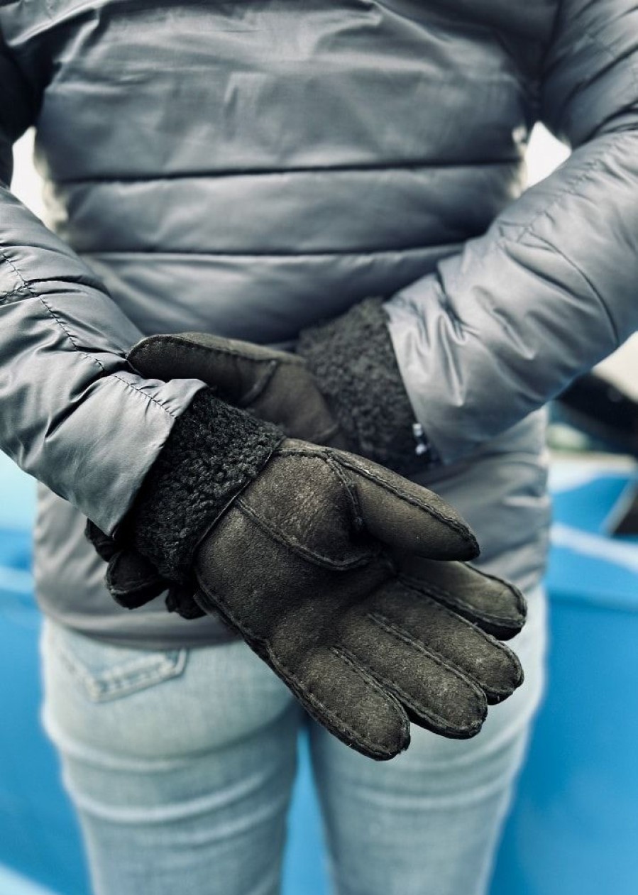 Lambland Gloves & Mittens | Ladies Genuine Sheepskin Cuffed Panel Gloves