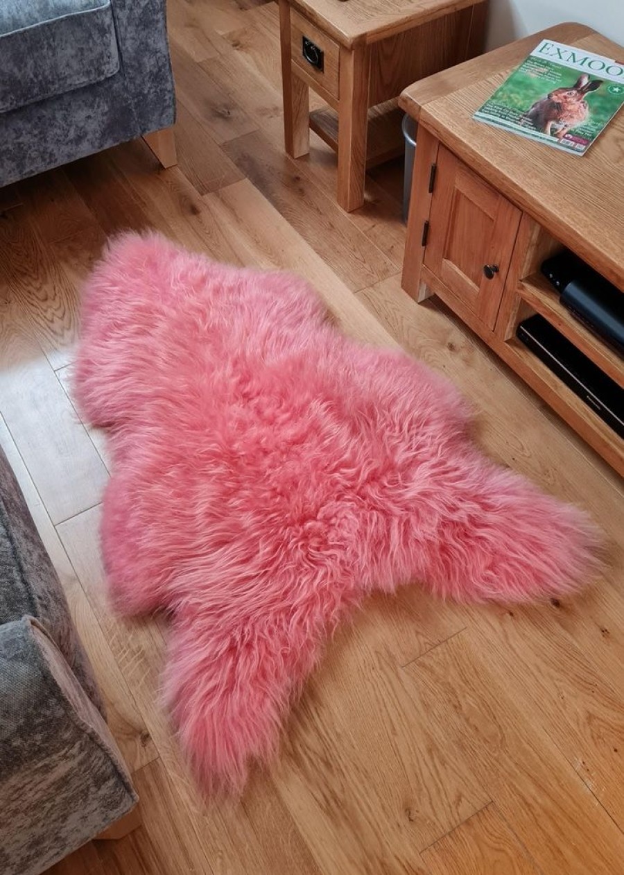 Lambland Eco Tanned Sheepskins | Eco Tanned Long Wool Coral Pink Icelandic Sheepskin