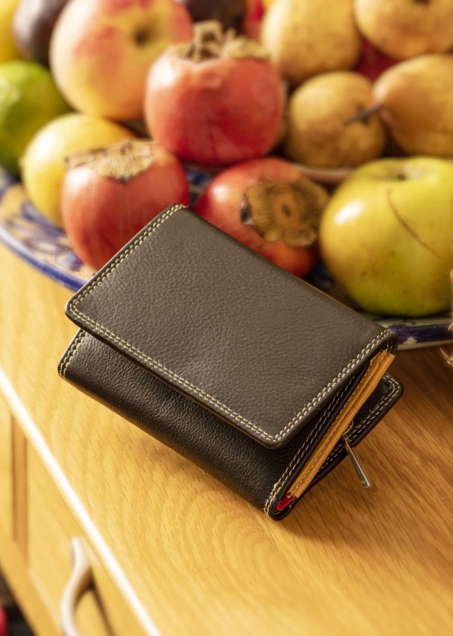 Charles Smith Purses | Black Leather Wallet With Multi Colour Interior