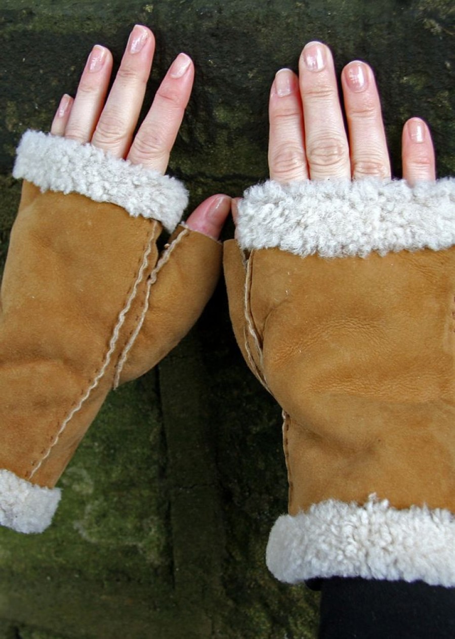 Glencroft Gloves & Mittens | Ladies Genuine Lambskin Whole Piece Fingerless Mittens