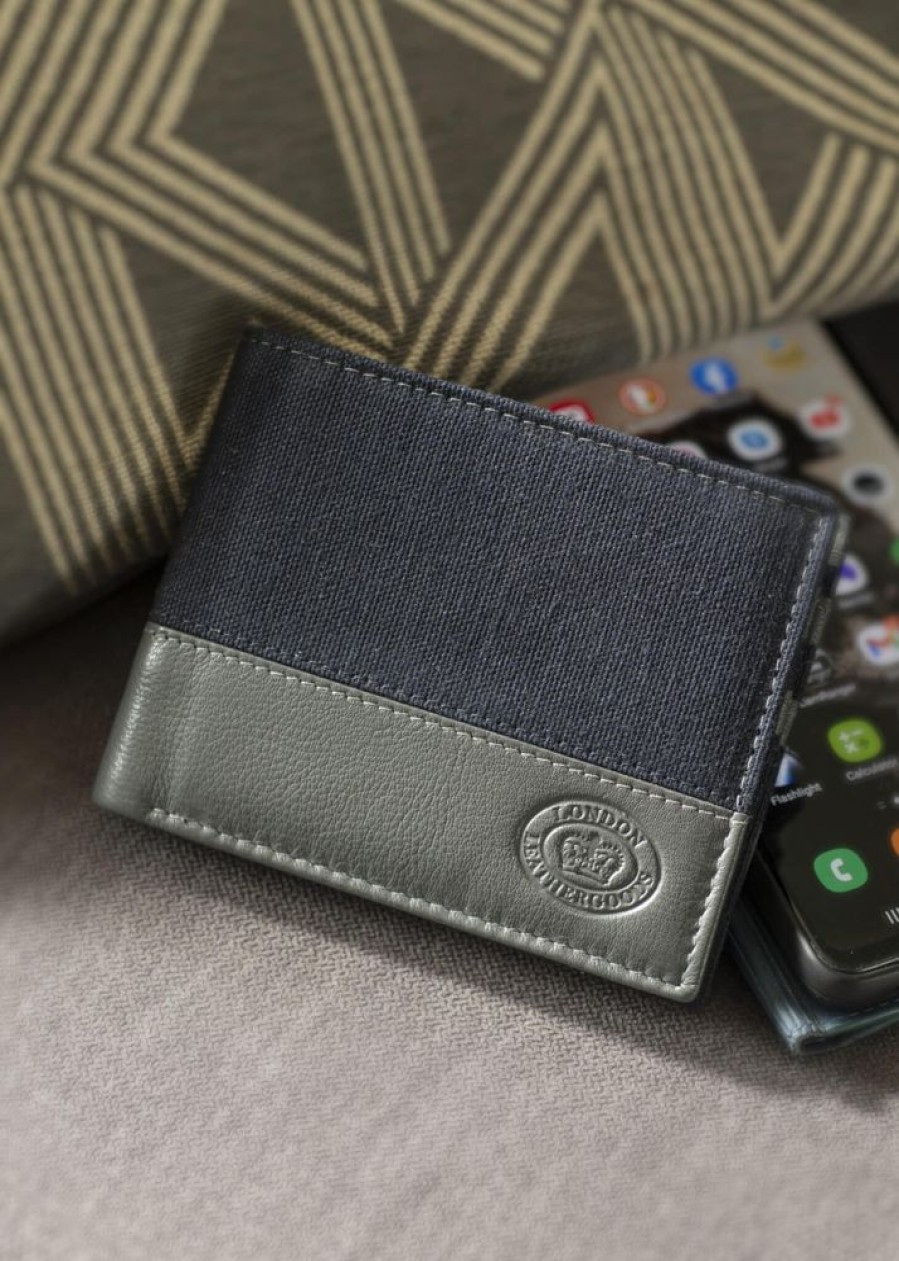 London Leather Goods Wallets | Leather And Canvas Two Tone Wallet