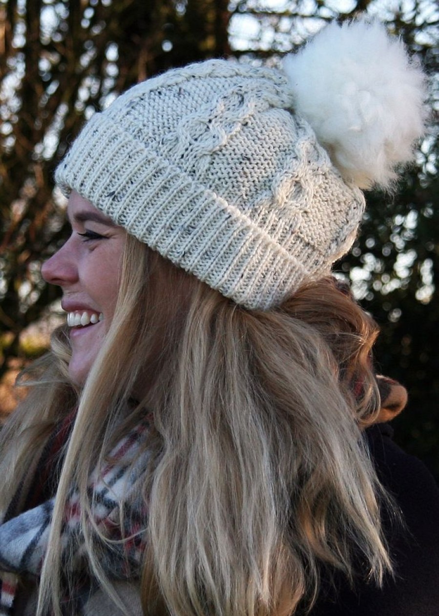 Glencroft Hats, Scarves & Earmuffs | British Wool Aran Bobble Hat With Sheepskin