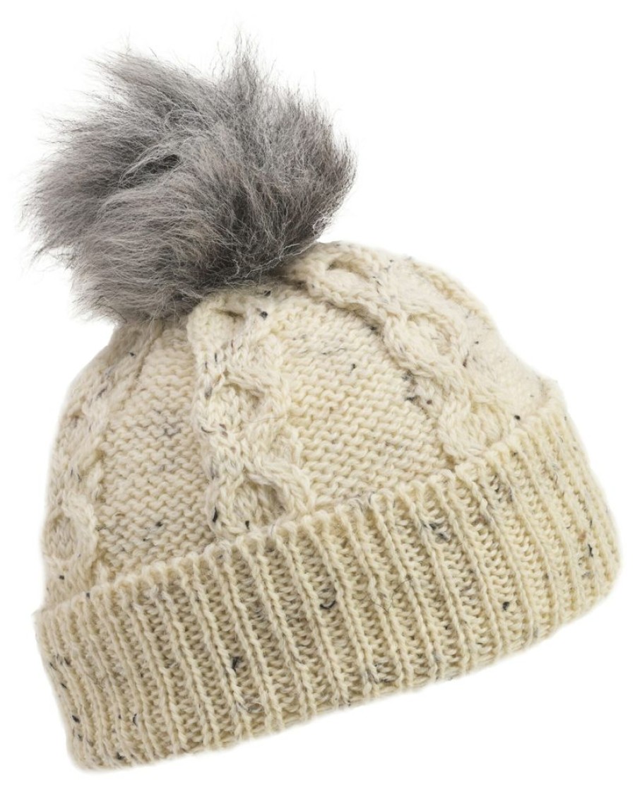 Glencroft Hats, Scarves & Earmuffs | British Wool Aran Bobble Hat With Sheepskin