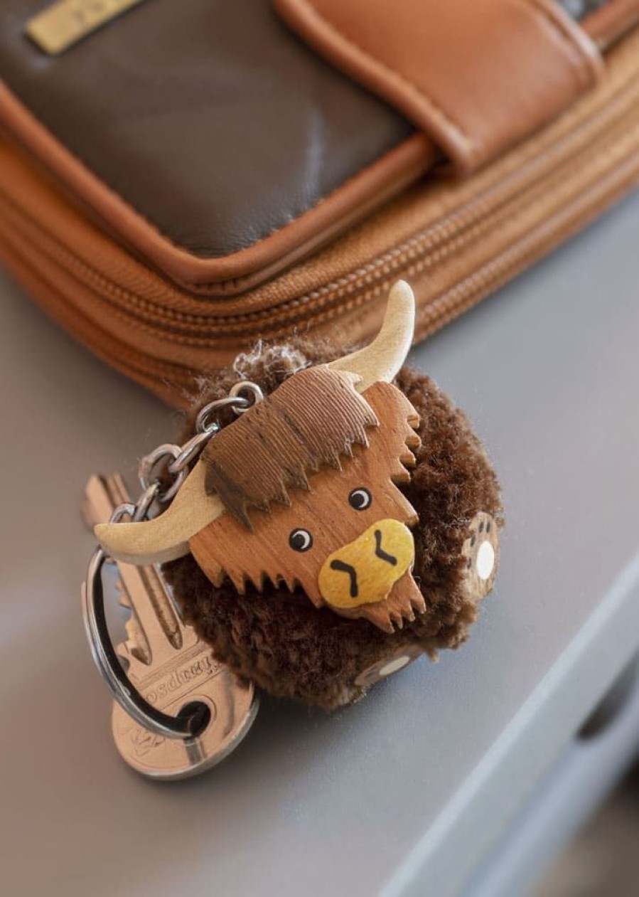 Lambland Keyrings & Gift Ideas | A Pair Of Hand Crafted Fluffy Pom Pom Cow Keyrings