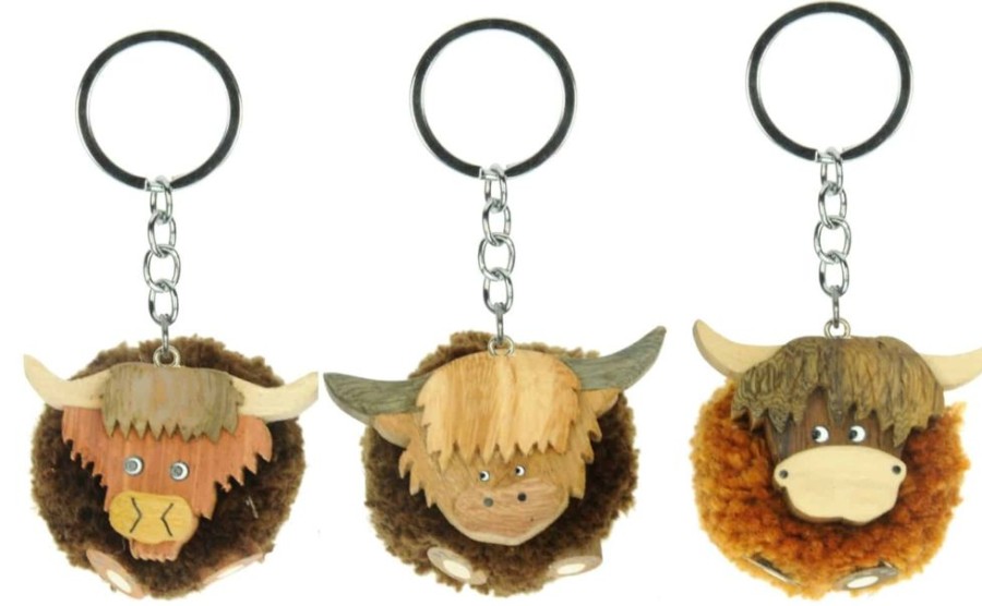 Lambland Keyrings & Gift Ideas | A Pair Of Hand Crafted Fluffy Pom Pom Cow Keyrings