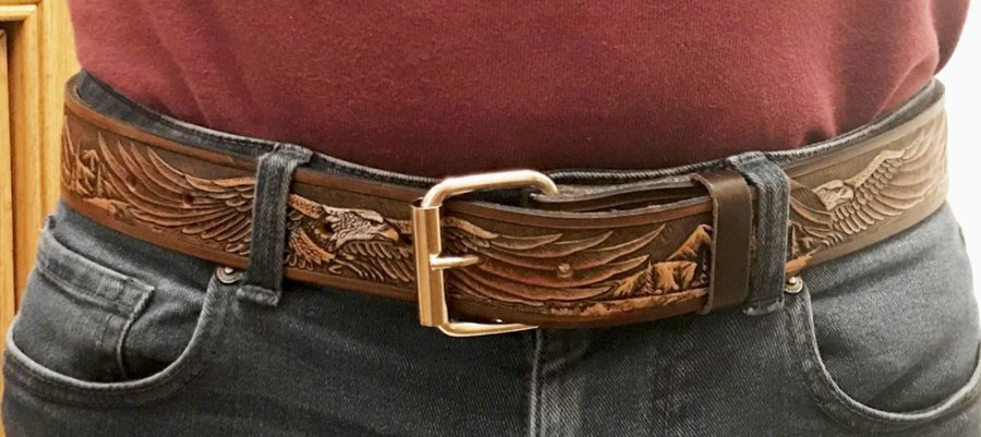 Arnicus Leather Leather Belts | Men'S 40Mm Flying Eagle Pattern Buckle Belt