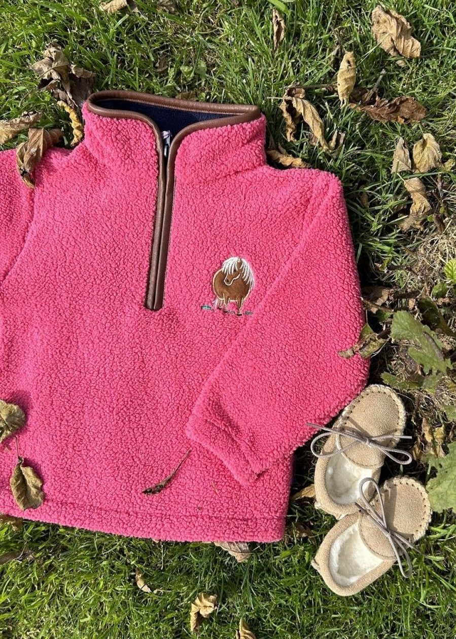 Lambland Kids Fleeces & Bodywarmers | Children'S Quarter Zip Berber Fleece With Pony Embroidery