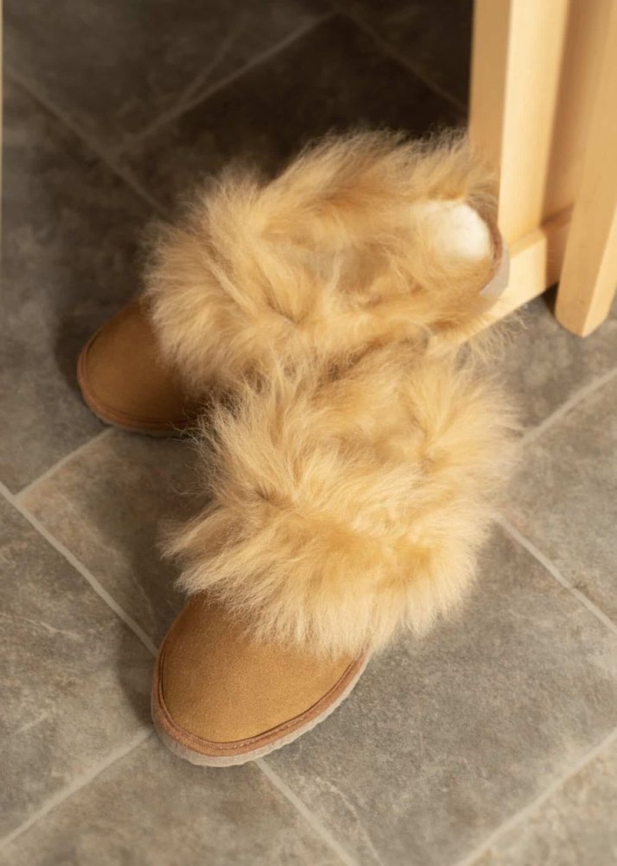 Glencroft Ladies Sheepskin Slippers | Ladies Real Sheepskin Collared Mule Slippers With Hard Sole