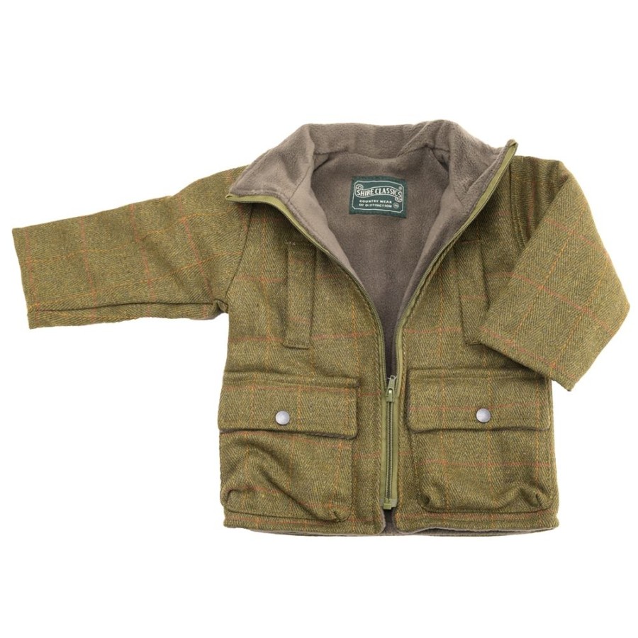 Lambland Kids Fleeces & Bodywarmers | Kids' Green Fleece Lined Zipped Tweed Coat