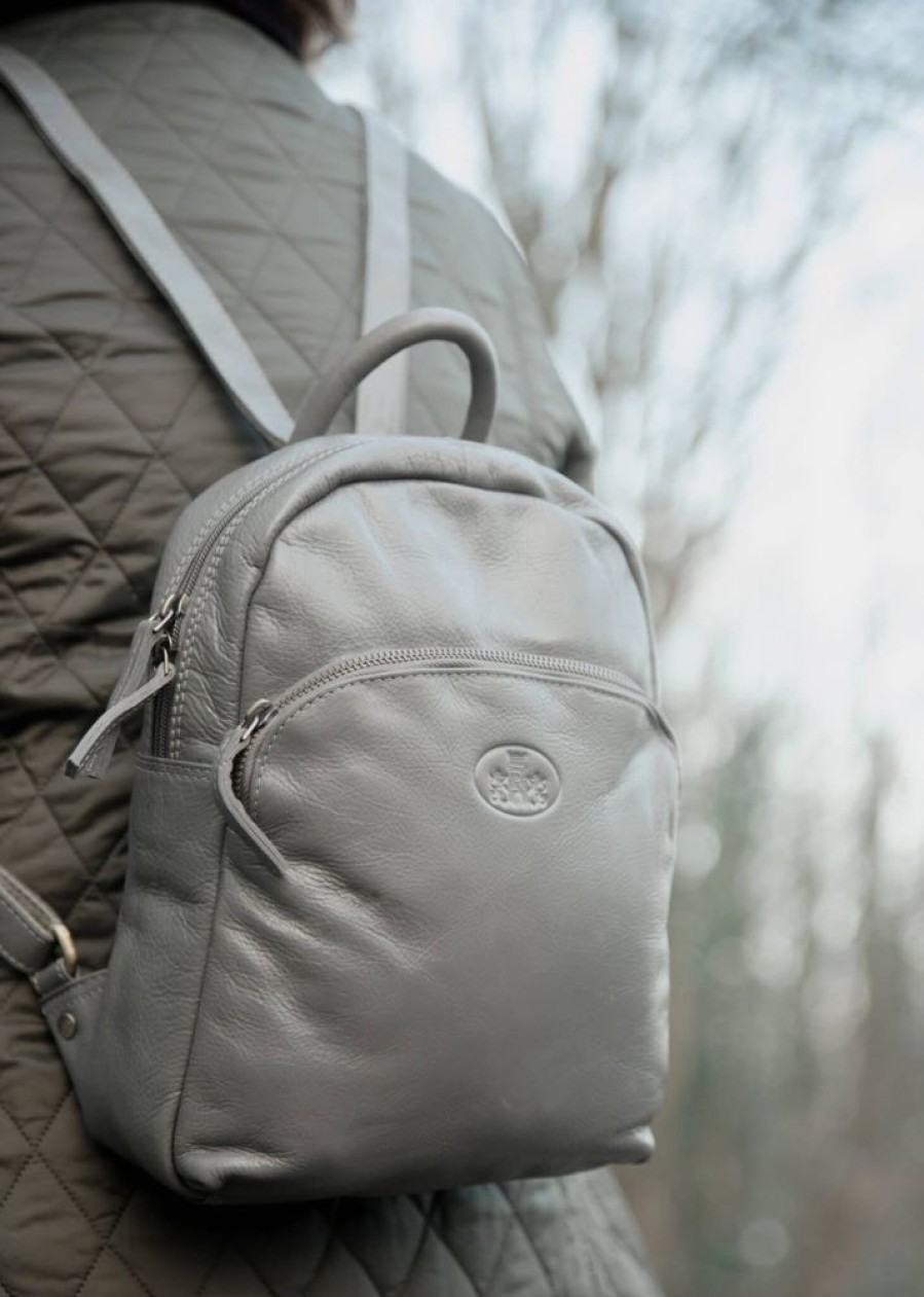 Rowallan of Scotland Backpacks | Luxury Grey Leather Zipped Backpack