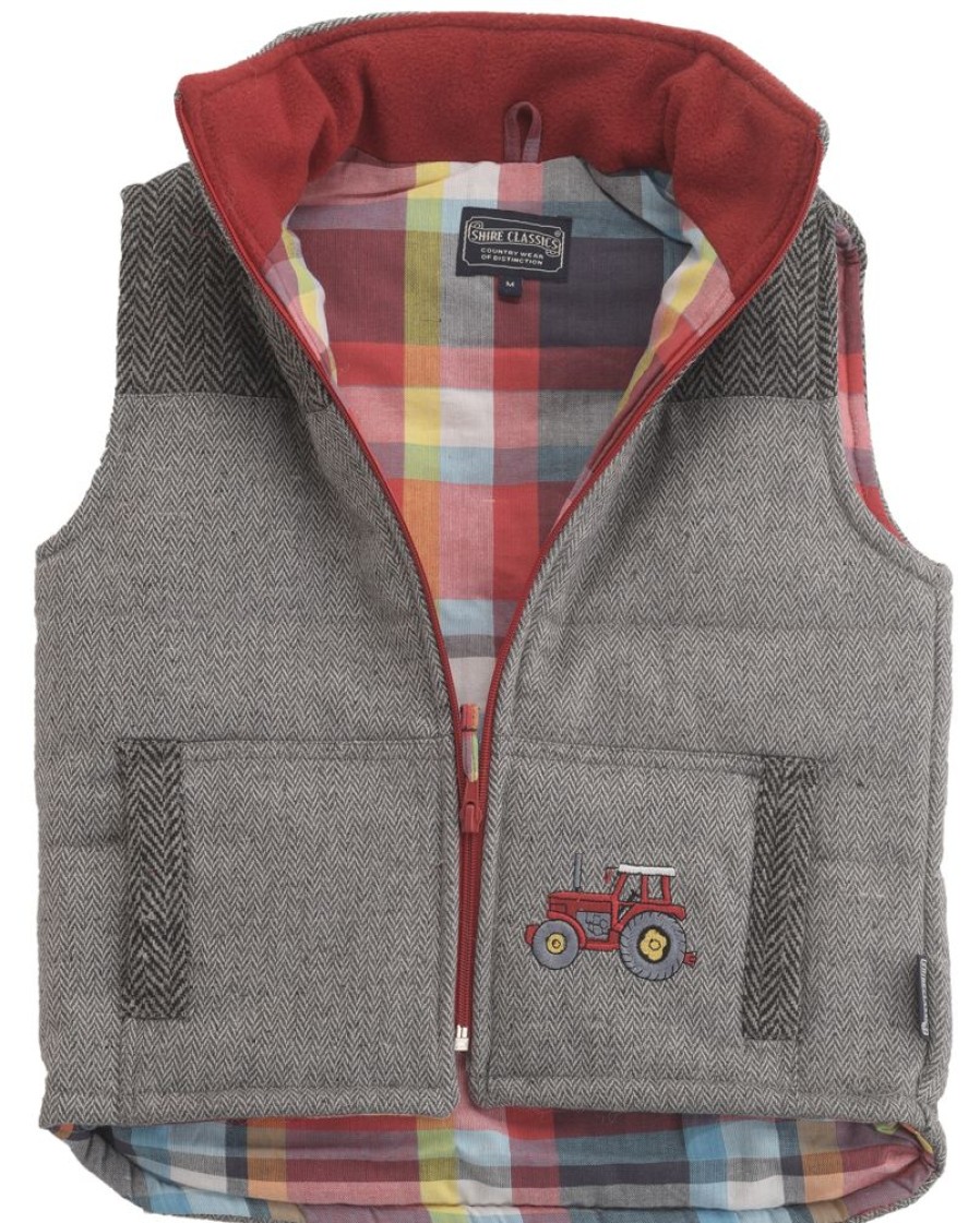 Lambland Kids Fleeces & Bodywarmers | Kids' Two Tone Embroidered Tractor Gilet